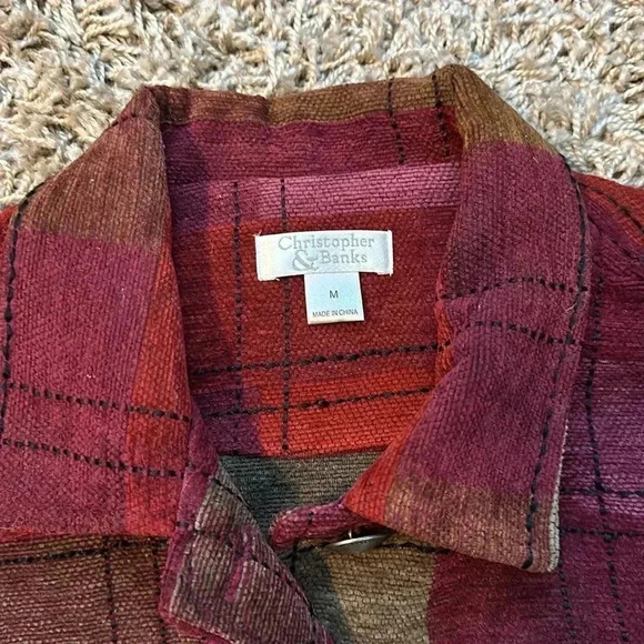 Christopher & Banks Pink,Red and Yellow Square Design Jacket Women Size Medium - Picture 3 of 11